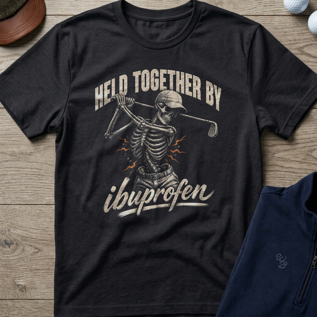Held Together By Ibuprofen — Black t-shirt