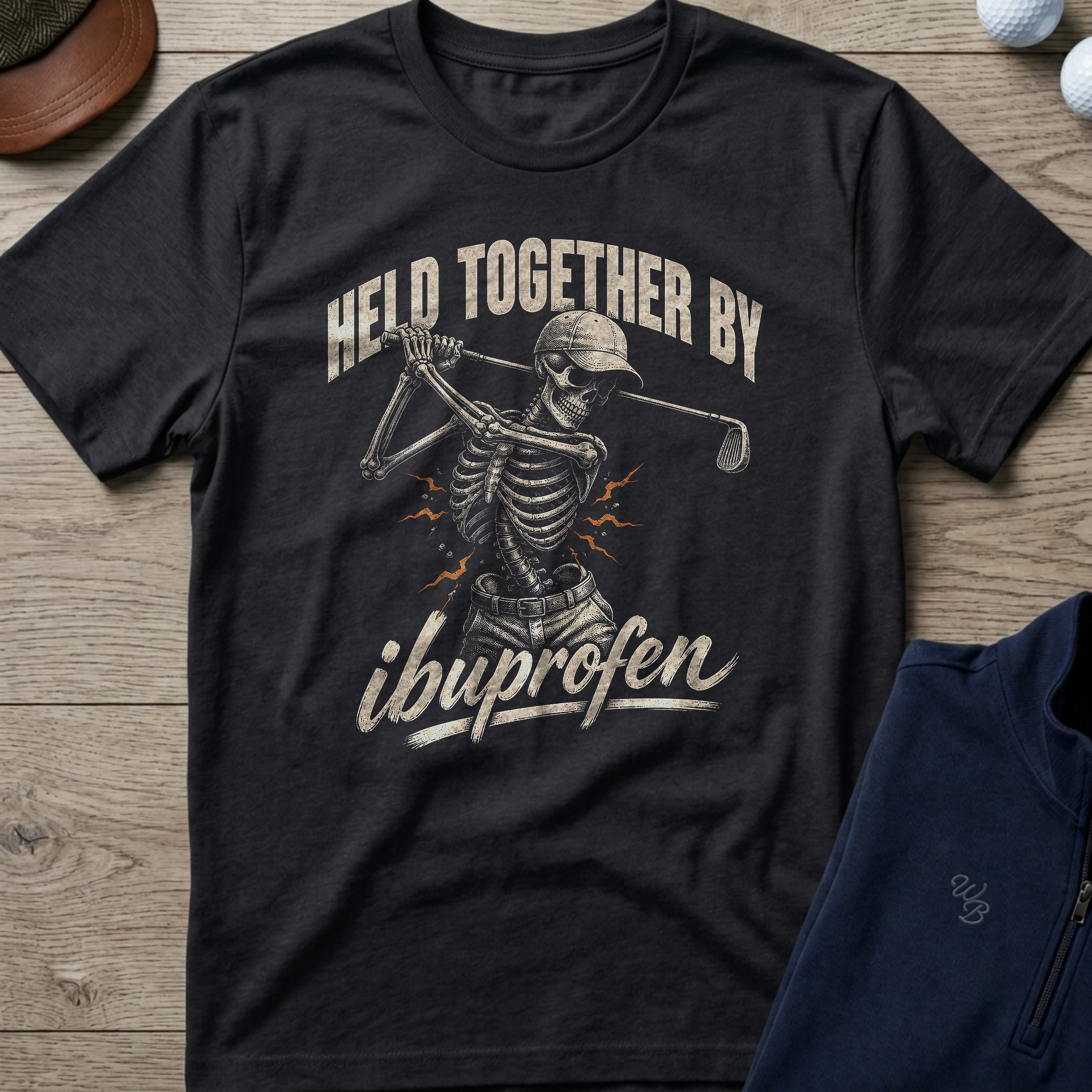 Held Together By Ibuprofen — Black t-shirt
