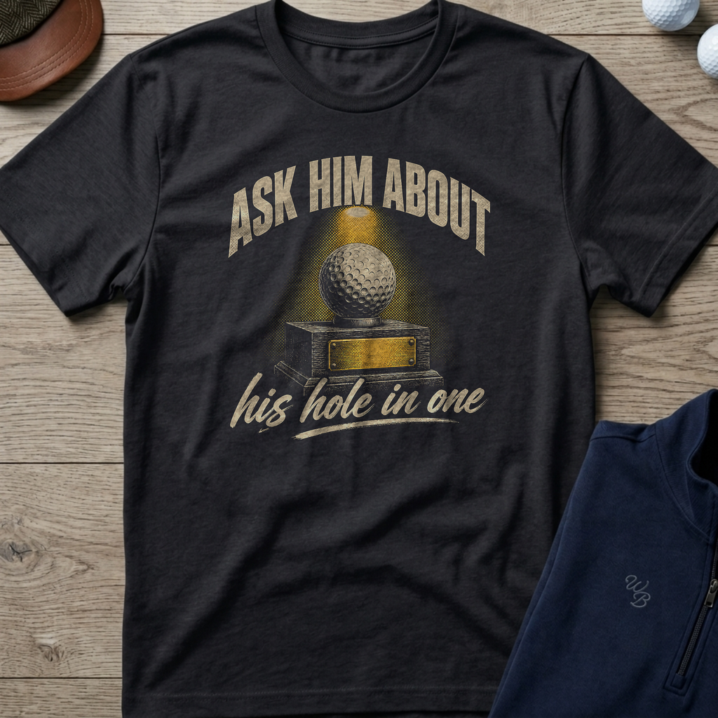 Ask Him About His Hole In One — Black t-shirt
