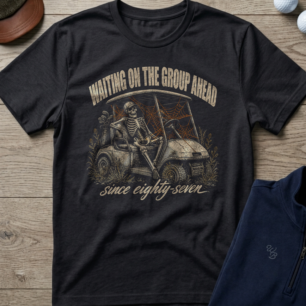 Waiting On The Group Ahead — Black t-shirt