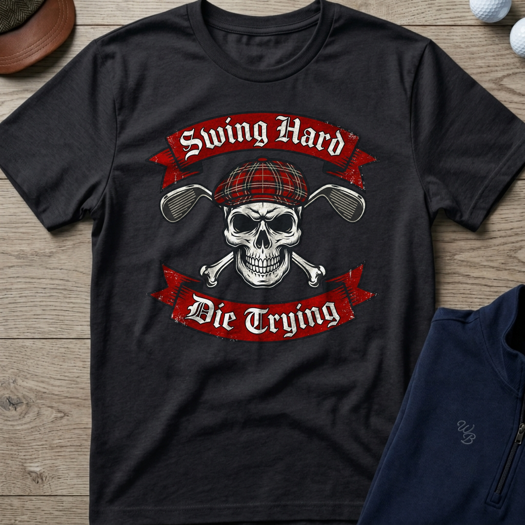 Swing Hard Die Trying — Black t-shirt