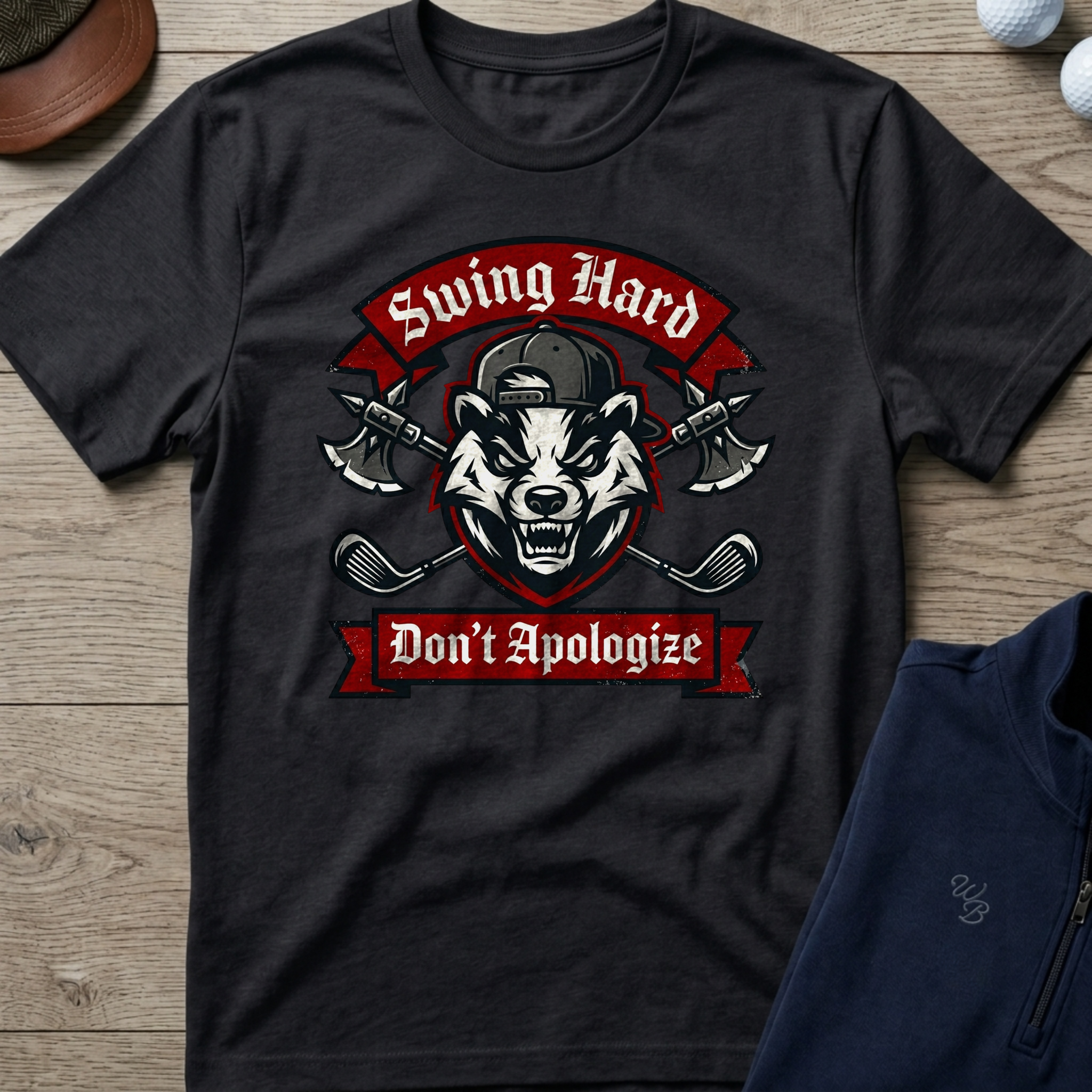 Swing Hard Don't Apologize — Black t-shirt
