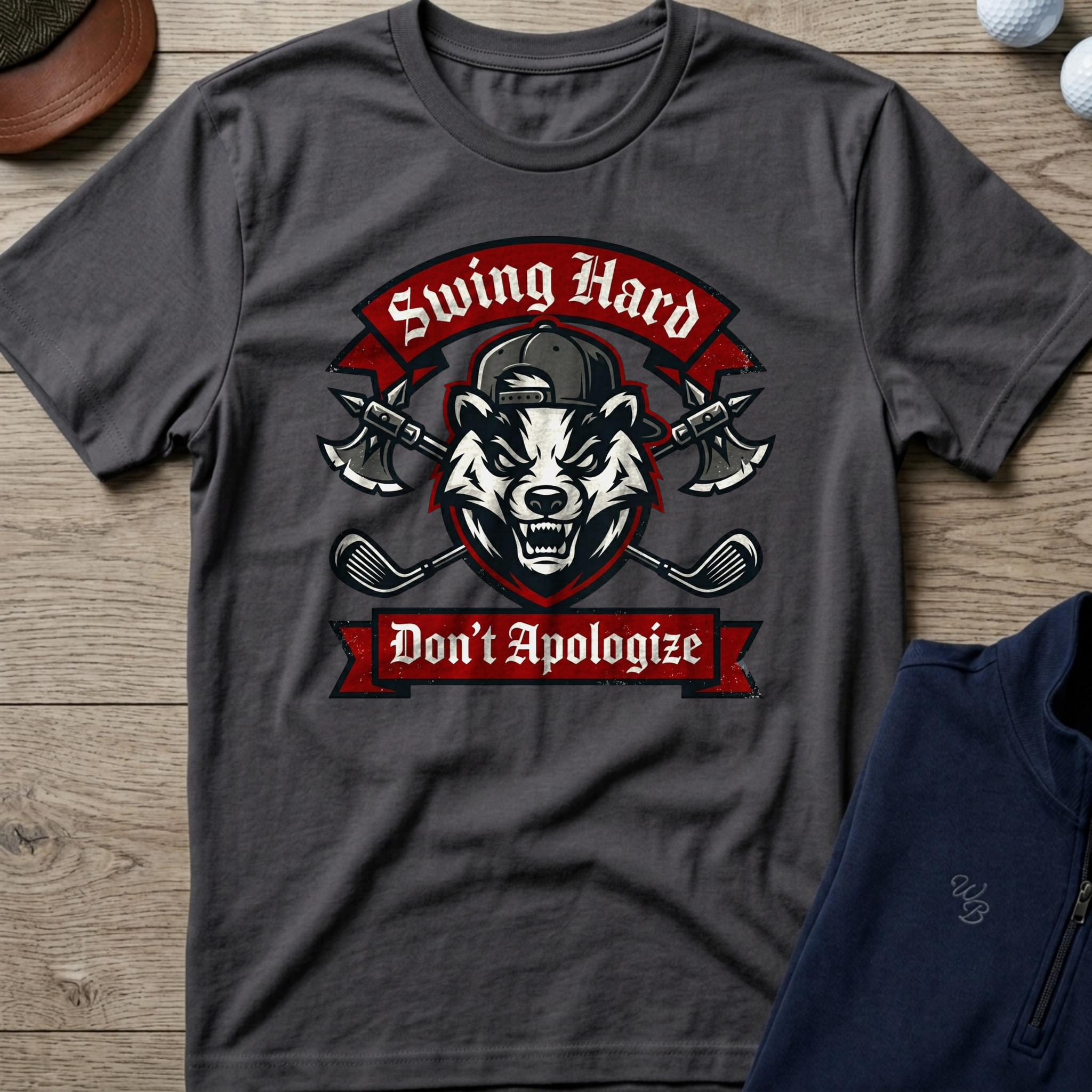 Swing Hard Don't Apologize — Charcoal t-shirt