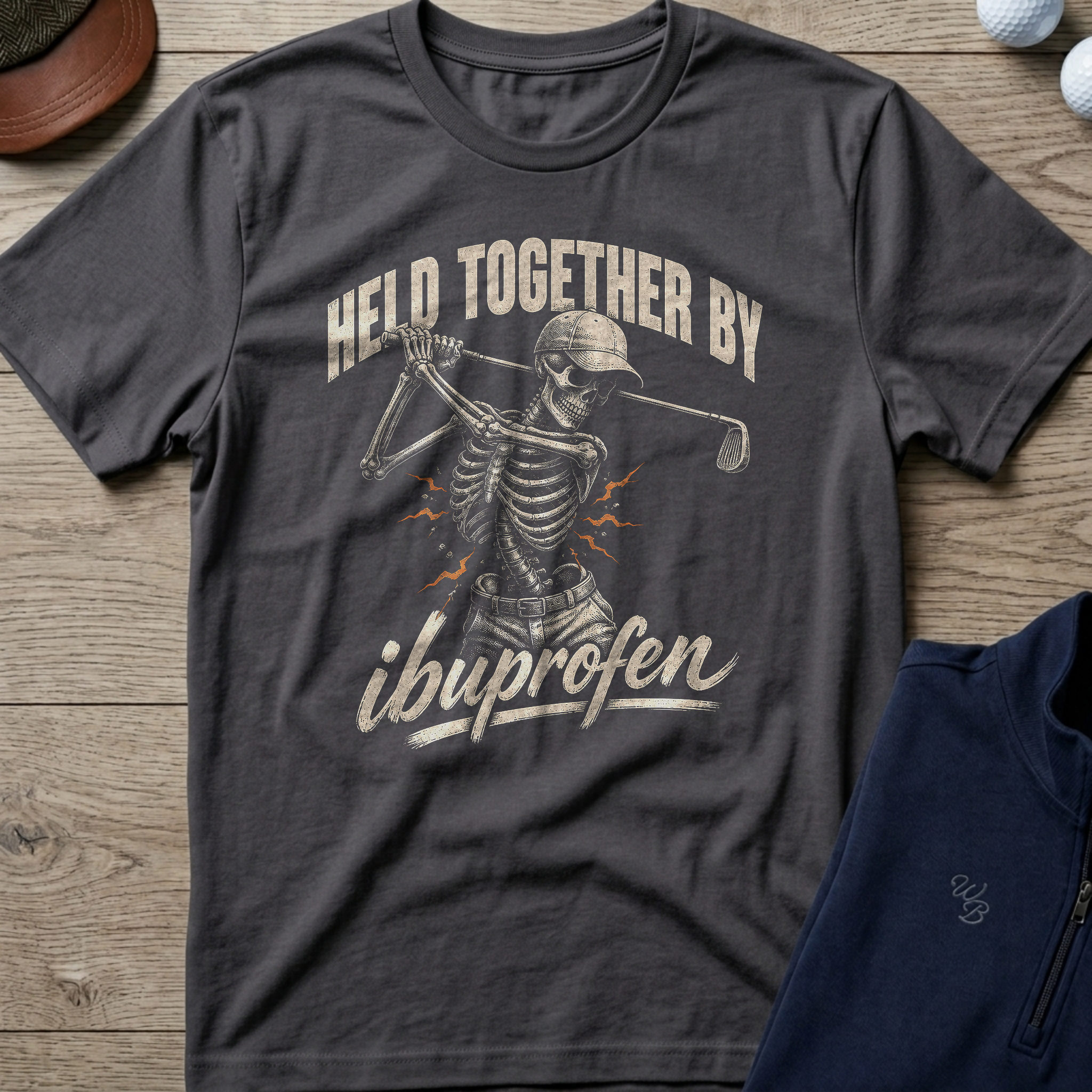 Held Together By Ibuprofen — Charcoal t-shirt