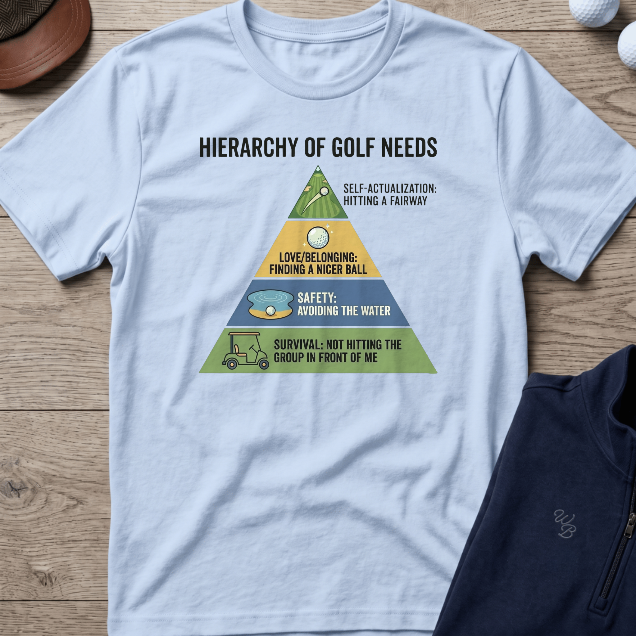 Hierarchy of Golf Needs — Light Blue t-shirt