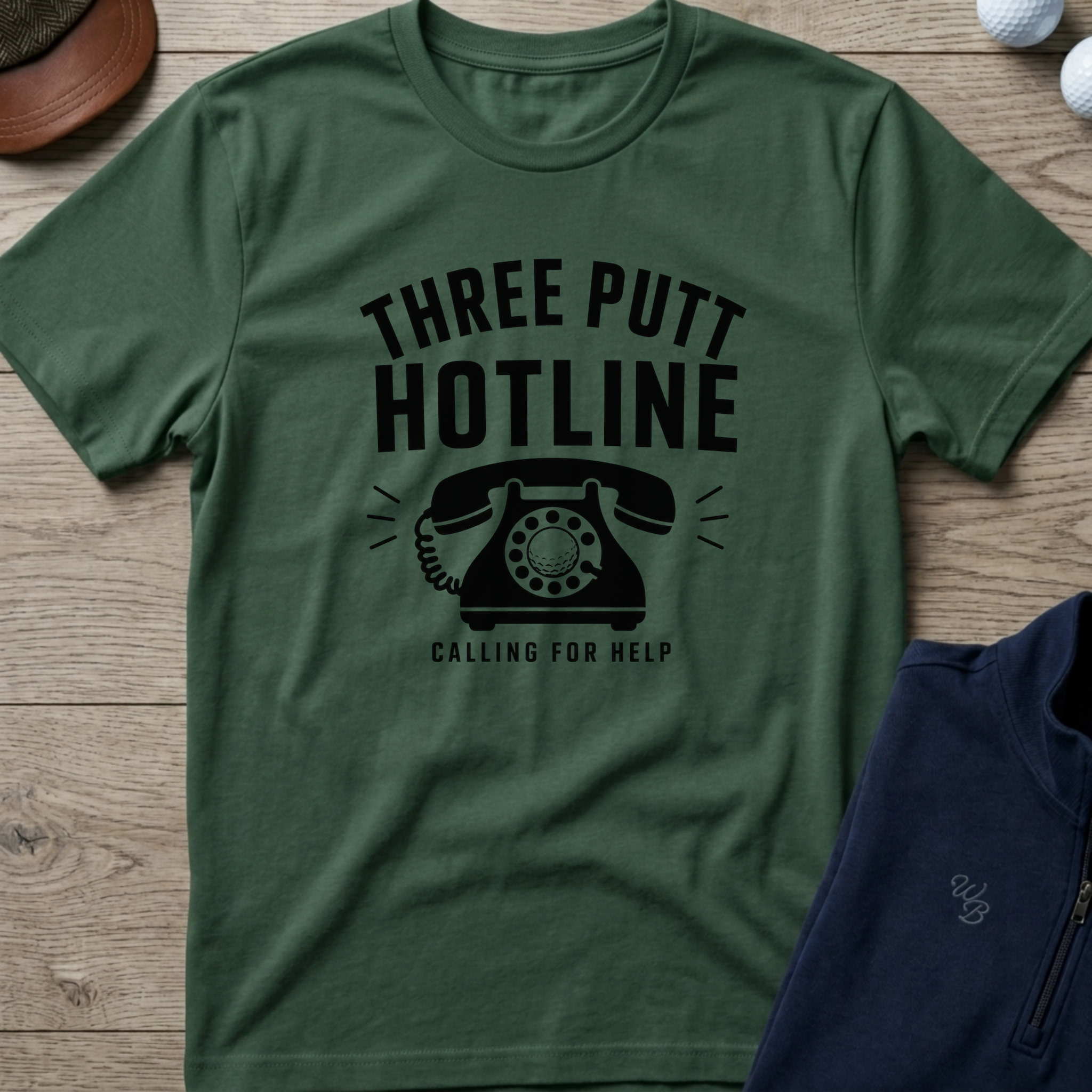 Three Putt Hotline — Military Green t-shirt
