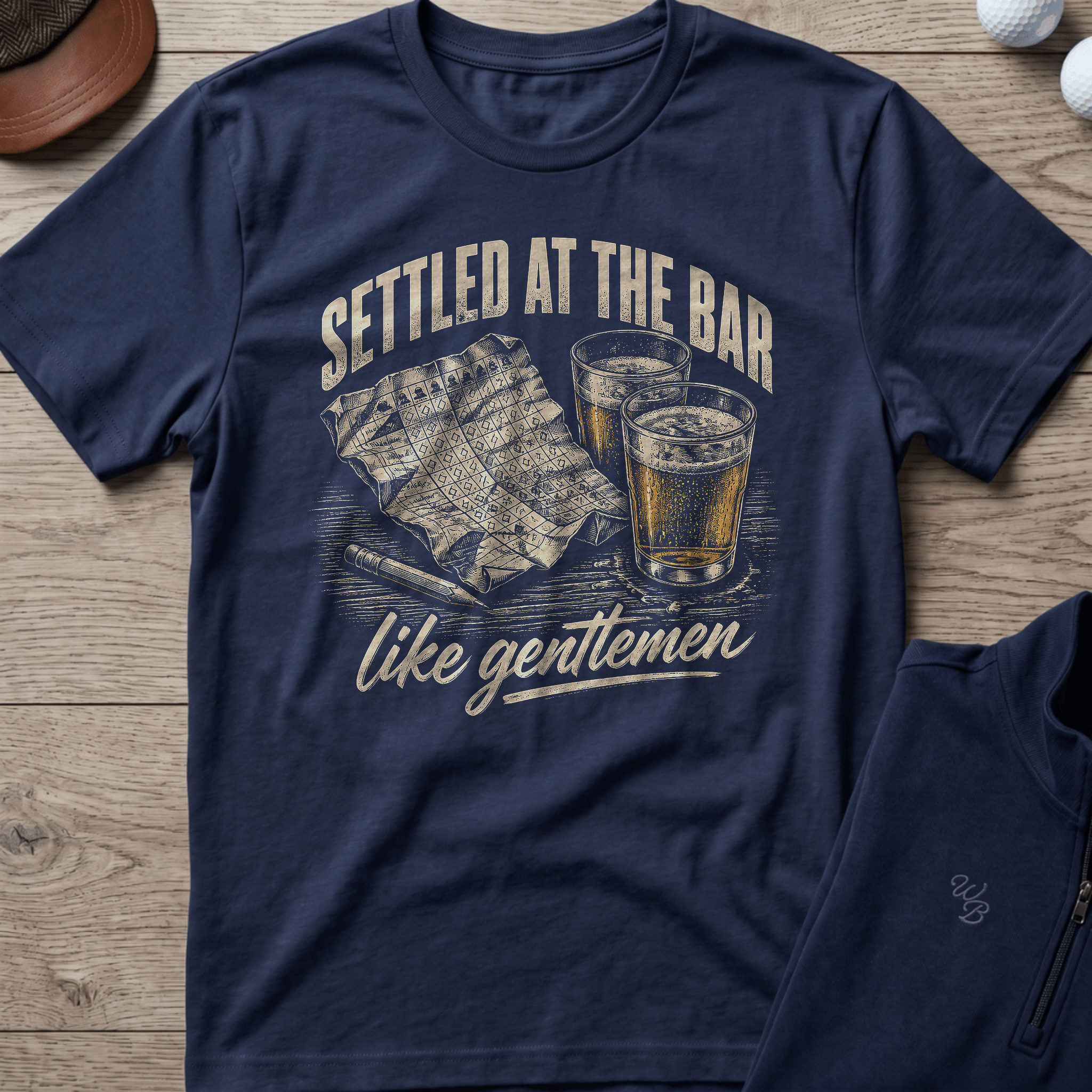 Settled At The Bar — Navy t-shirt