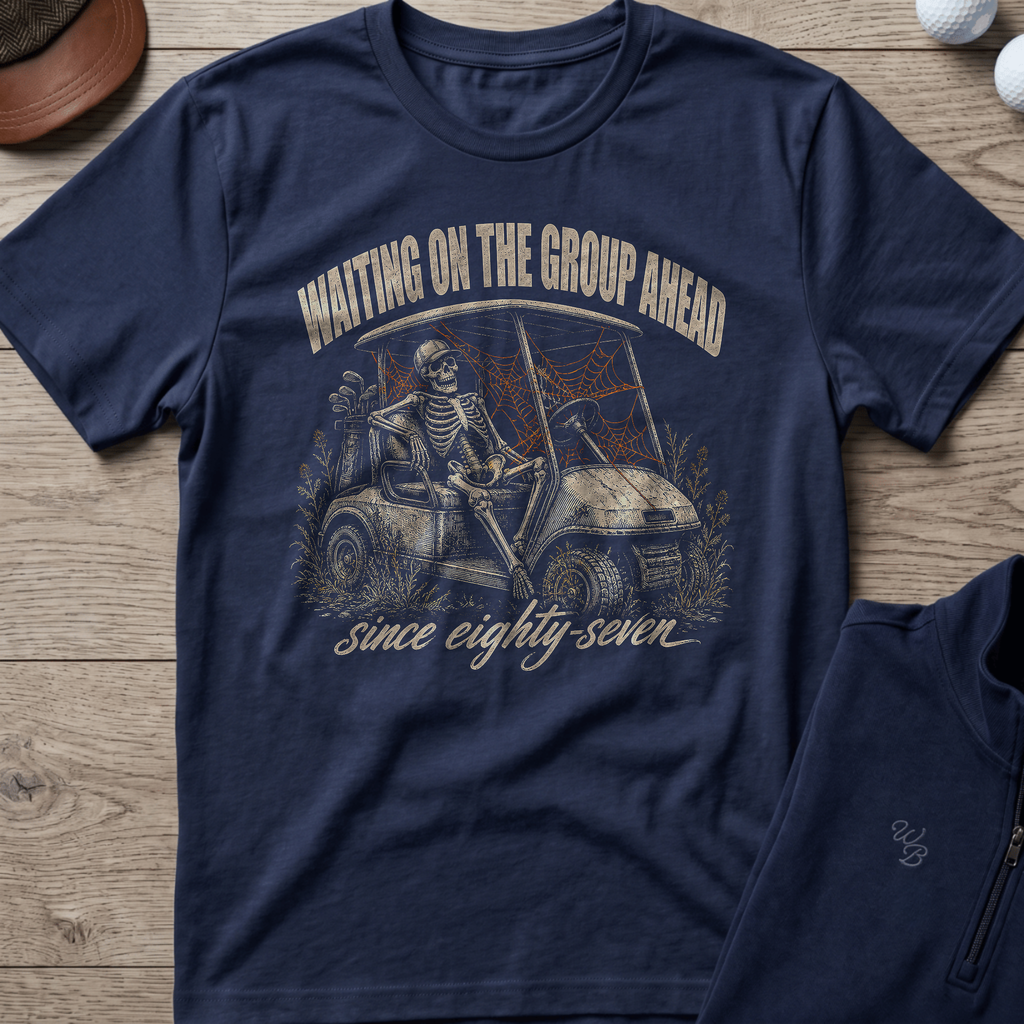 Waiting On The Group Ahead — Navy t-shirt