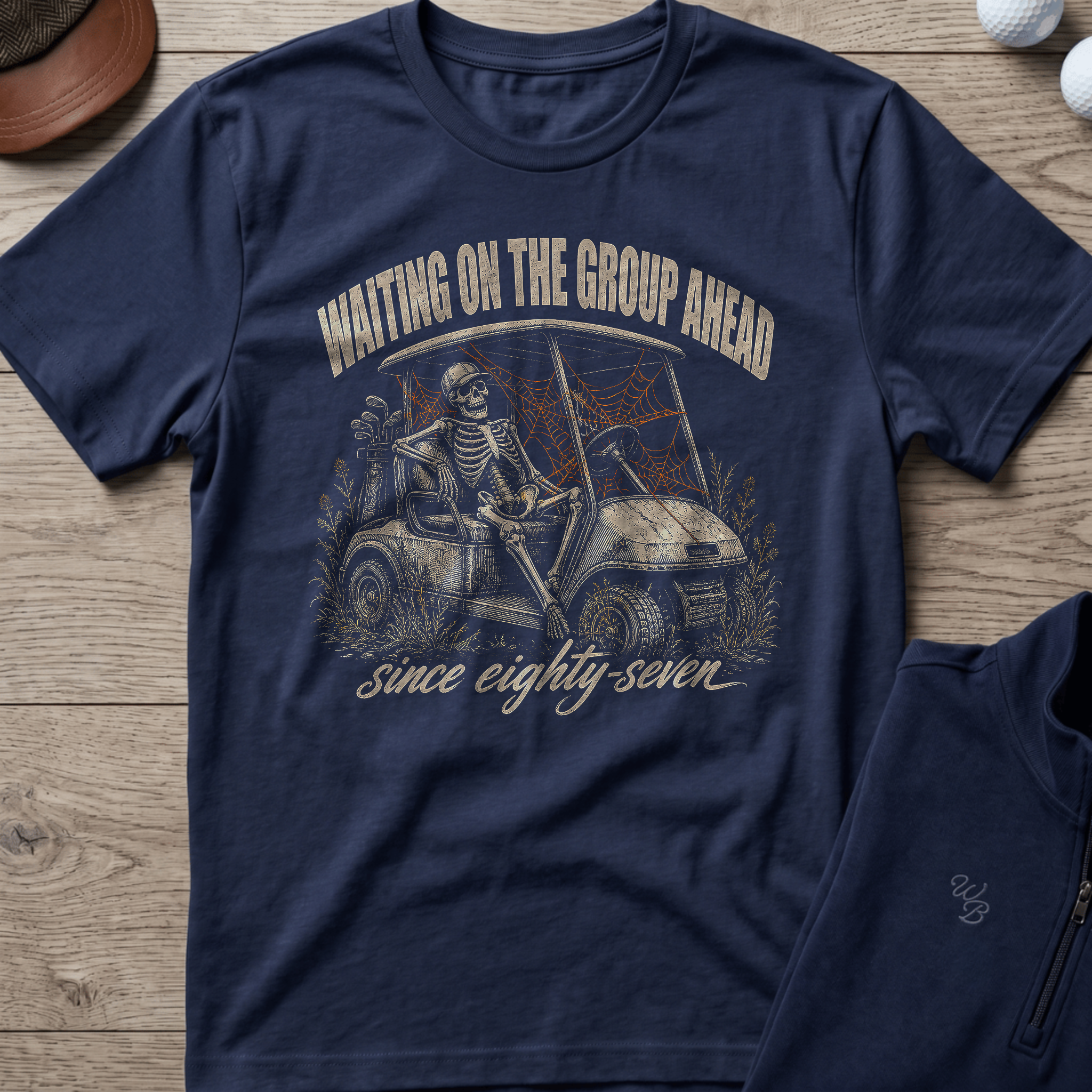 Waiting On The Group Ahead — Navy t-shirt