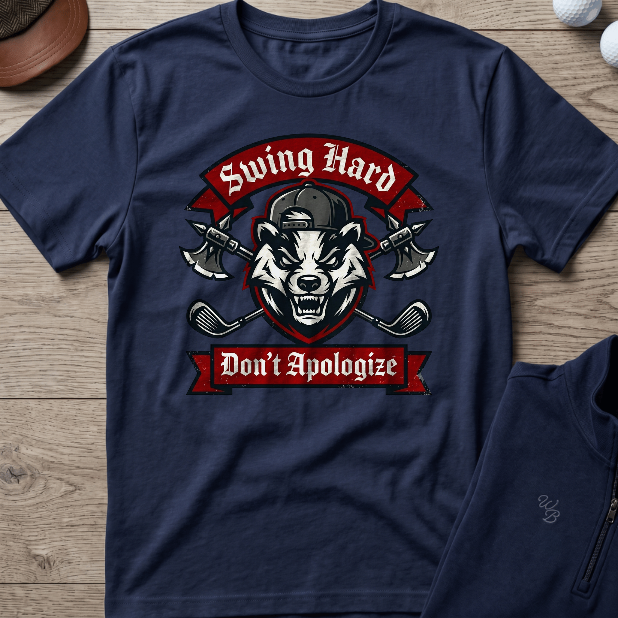 Swing Hard Don't Apologize — Navy t-shirt