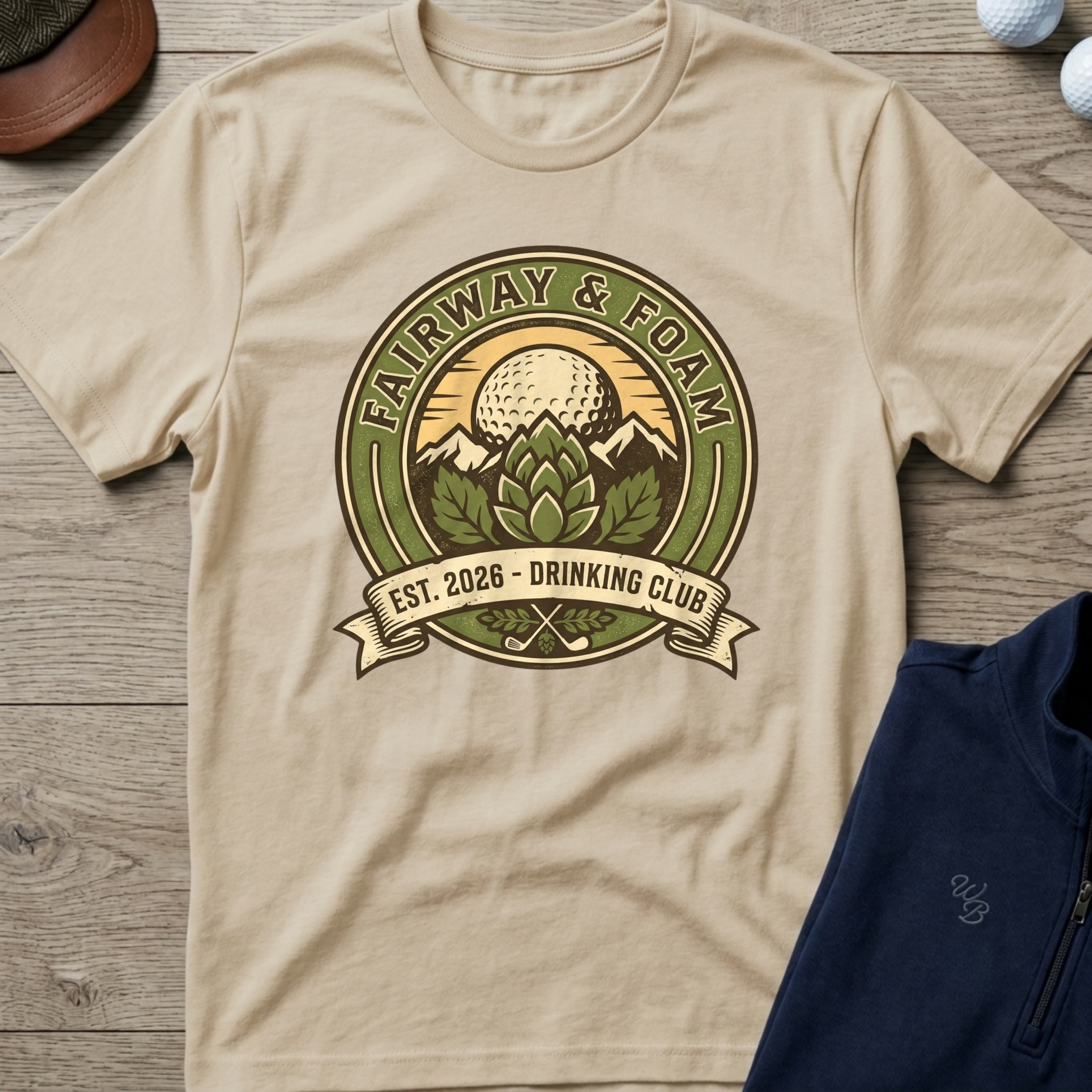 Fairway & Foam — Sand t-shirt