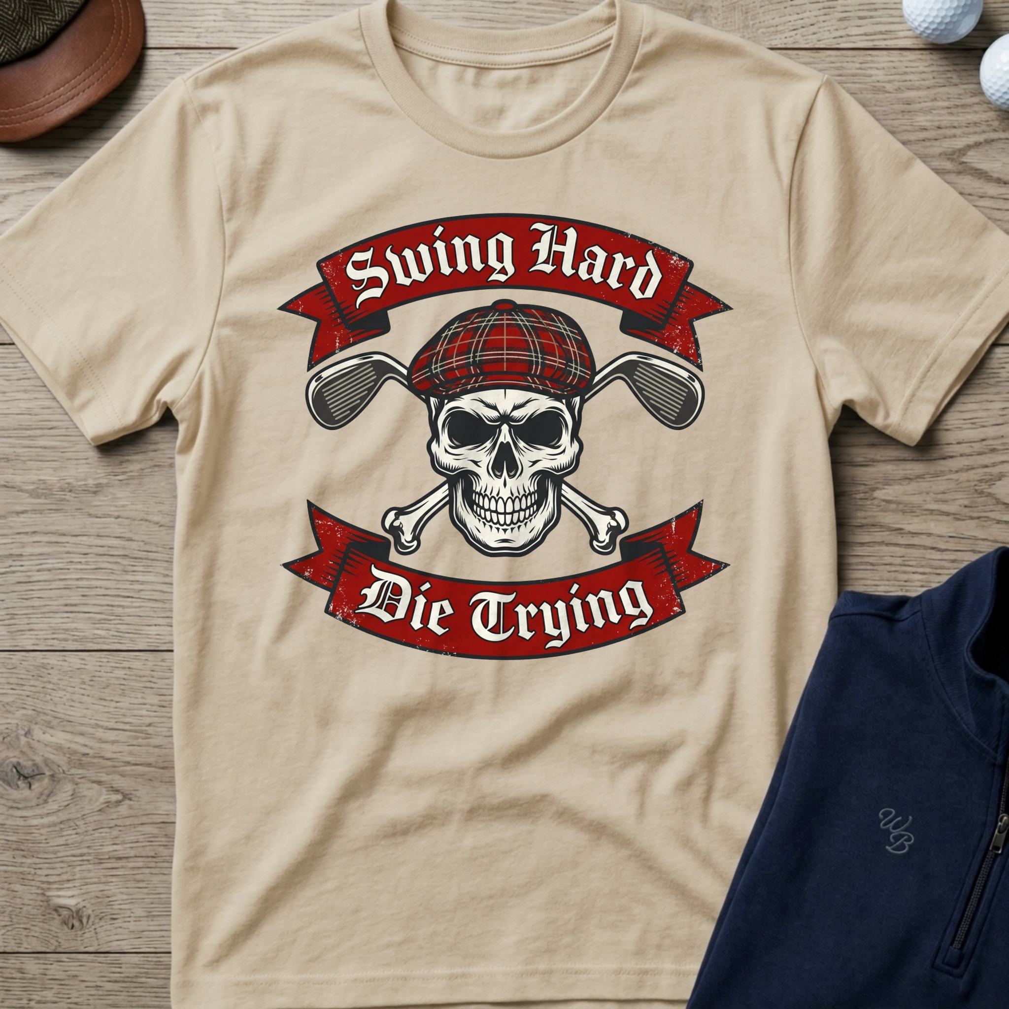 Swing Hard Die Trying — Sand t-shirt