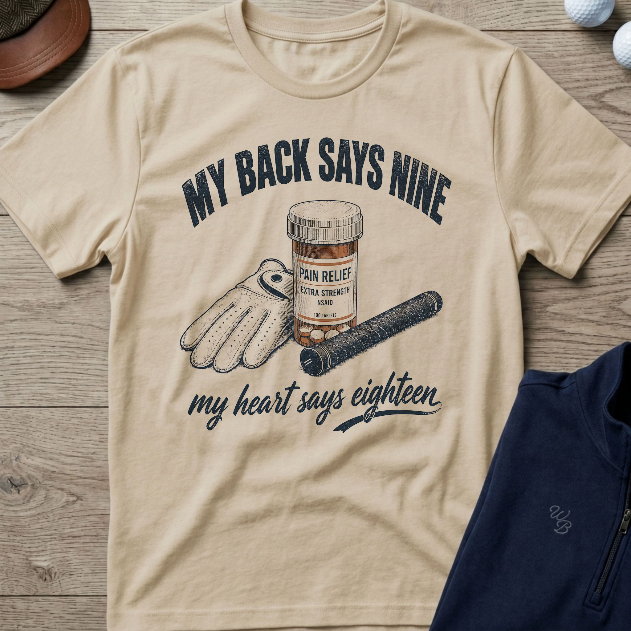 My Back Says Nine — Sand t-shirt