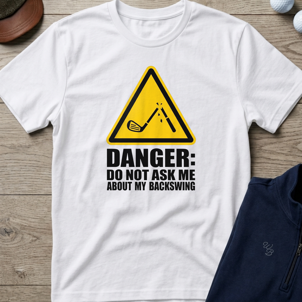 Don't Ask About My Backswing — White t-shirt